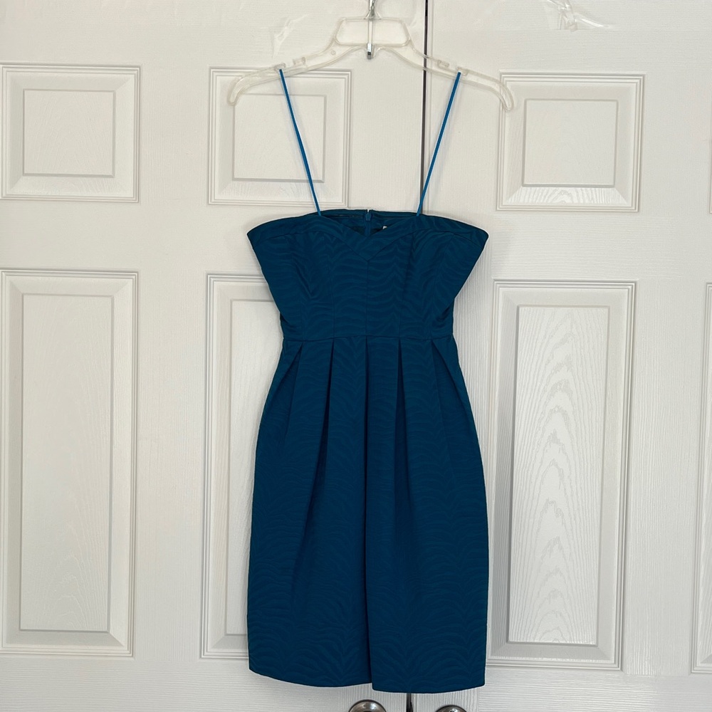 Rebecca Taylor Deep Teal Strapless Pleated Cocktail Mini Dress With Pockets